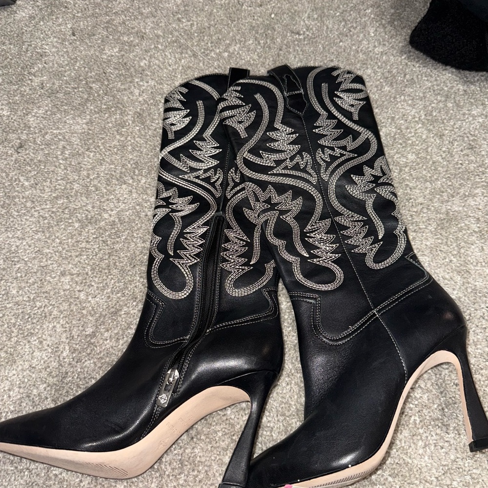 ANTONIO MELANI Black and Silver Embroidered Heeled Boots